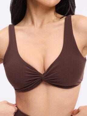 BUFFBUNNY twisted sports bra dark brown workout bra removable padded bust large